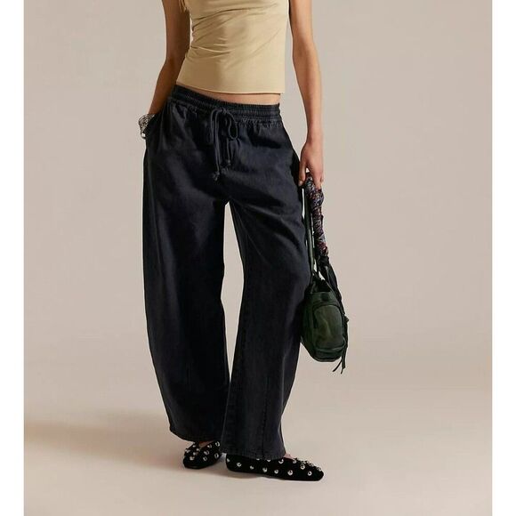 Free People Lex Barrel Pants Trousers Tapered 4 Pocket Cotton Pull On S 282582 - Picture 1 of 9